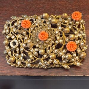 Gorgeous Vintage 1930’s marcasite pearl & coral  brooch!!